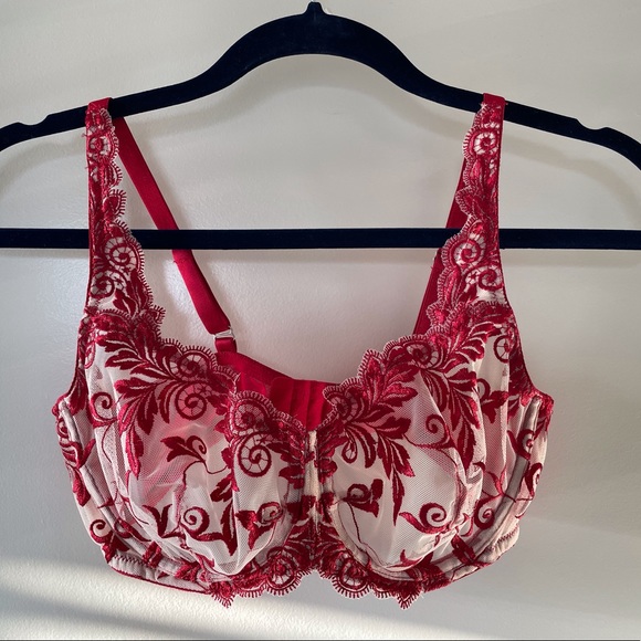 Soma Intimates & Sleepwear Soma Lace Bra In Red On Cream Mesh